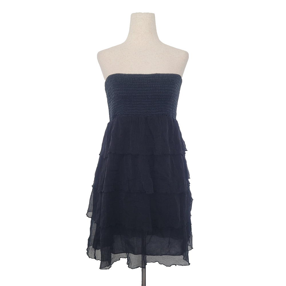 VTG Y2K Silk Babydoll Tiered Mini Dress Sz M Black Whimsigoth Witchy Goth Grunge